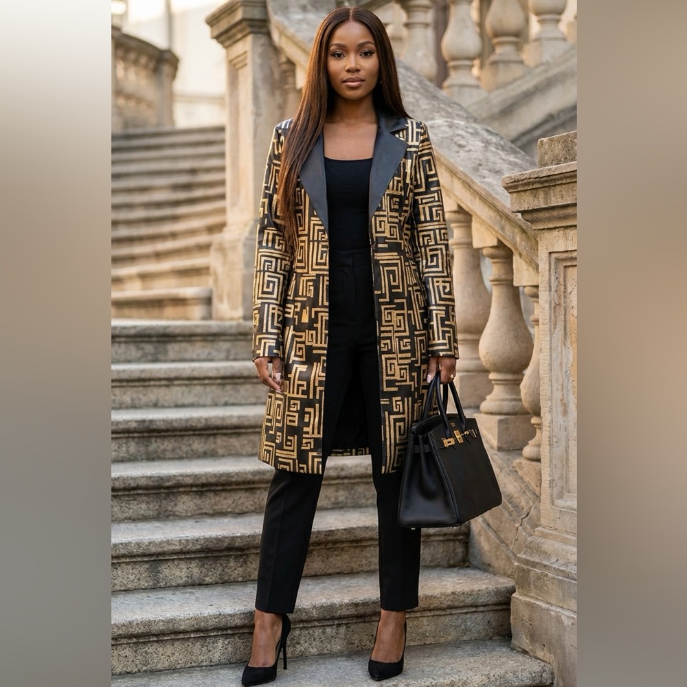 Stylish Gold and Black Patterned Coat